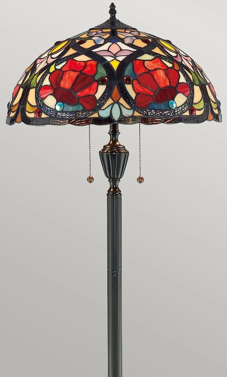 Casa Padrino Luxus Tiffany Stehleuchte Mehrfarbig / Vintage Bronze Ø 46 x H. 157,5 cm - Tiffany Stehlampe - Tiffany Leuchten - Tiffany Stehleuchten - Wohnzimmer Stehleuchten - Büro Stehleuchten