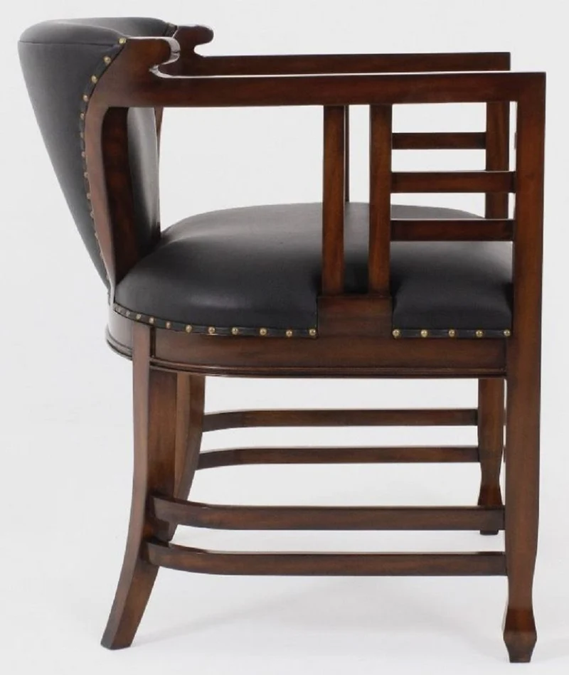 Casa Padrino Luxus Jugendstil Leder Sessel Schwarz / Dunkelbraun - Echtleder Wohnzimmer Sessel - Leder Möbel - Wohnzimmer Möbel - Barock Möbel - Jugendstil Möbel - Luxus Möbel im Jugendstil