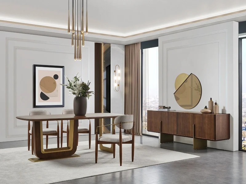 Casa Padrino Luxus Sideboard Braun / Messing 220 x 50 x H. 78 cm - Massivholz Schrank mit 4 Türen - Massivholz Möbel - Luxus Möbel - Luxus Einrichtung