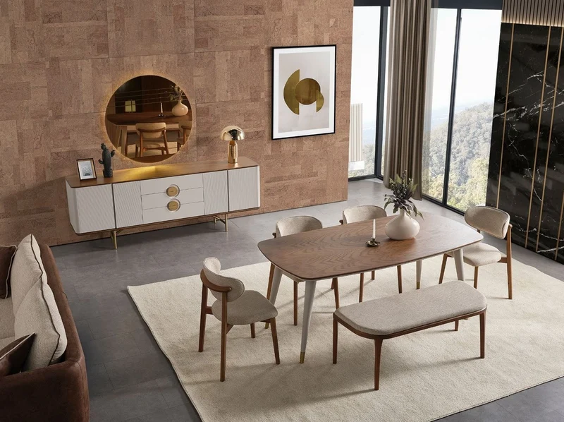 Casa Padrino Luxus Sideboard Hellgrau / Braun / Messing 220 x 50 x H. 80 cm - Massivholz Schrank mit 4 Türen und 3 Schubladen - Massivholz Möbel - Luxus Möbel - Luxus Einrichtung