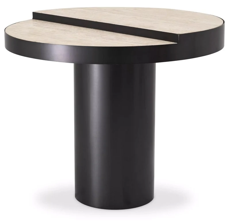 Casa Padrino Luxus Beistelltisch Bronze / Beige Ø 55 x H. 47 cm - Runder Edelstahl Tisch mit 2 Travertin Tischplatten - Wohnzimmer Möbel - Luxus Möbel - Luxus Einrichtung - Wohnzimmer Einrichtung