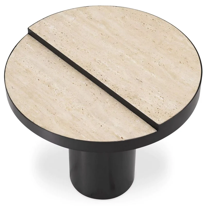 Casa Padrino Luxus Beistelltisch Bronze / Beige Ø 55 x H. 47 cm - Runder Edelstahl Tisch mit 2 Travertin Tischplatten - Wohnzimmer Möbel - Luxus Möbel - Luxus Einrichtung - Wohnzimmer Einrichtung