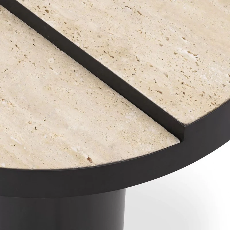 Casa Padrino Luxus Beistelltisch Bronze / Beige Ø 55 x H. 47 cm - Runder Edelstahl Tisch mit 2 Travertin Tischplatten - Wohnzimmer Möbel - Luxus Möbel - Luxus Einrichtung - Wohnzimmer Einrichtung