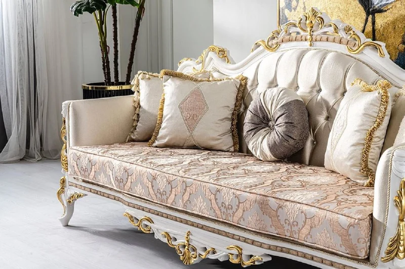 Casa Padrino Luxus Barock Wohnzimmer Set Gold / Silber / Braun / Weiß / Gold - 2 Barock Sofas & 2 Barock Sessel & 1 Barock Couchtisch - Luxus Wohnzimmer Möbel im Barockstil - Barock Möbel