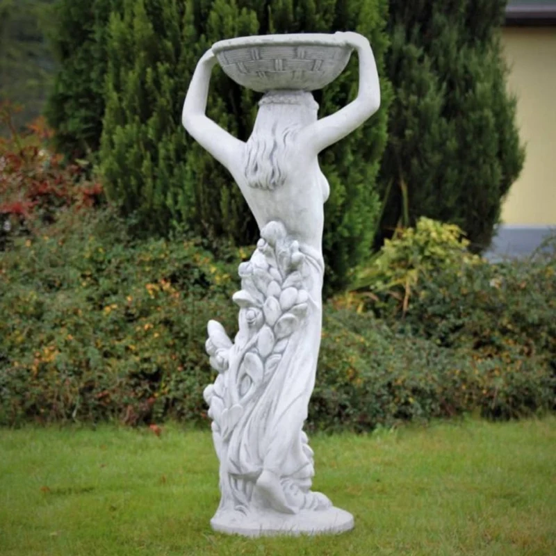 Casa Padrino Jugendstil Garten Deko Skulptur Frau mit Blumentopf Grau H. 98 cm - Elegante Garten Deko Stein Figur mit Pflanzentopf - Barock & Jugendstil Garten Deko Accessoires