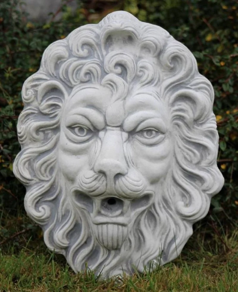 Casa Padrino Barock Wasserspeier Wandrelief Löwe 30 x 17 x H. 43 cm - Löwenkopf Stein Wasserspeier Garten Wanddeko Relief - Barock & Jugendstil Garten Deko Accessoires