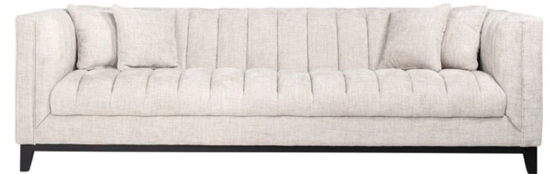 Casa Padrino Luxus Samt Sofa Naturfarben / Schwarz 255 x 91 x H. 77 cm - Wohnzimmer Sofa mit 4 Kissen - Wohnzimmer Möbel - Luxus Möbel - Wohnzimmer Einrichtung - Luxus Einrichtung - Luxus Qualität