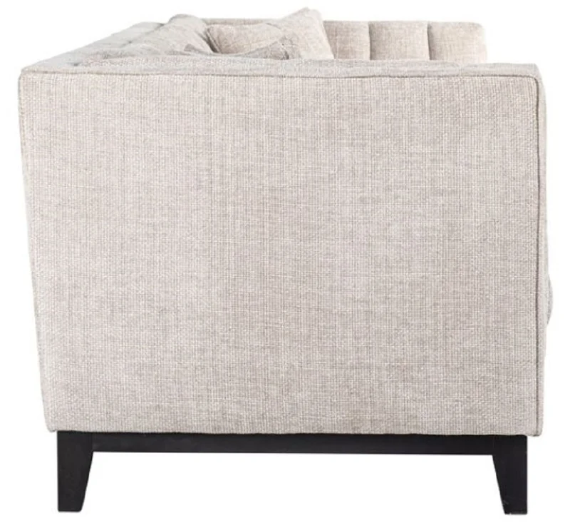 Casa Padrino Luxus Samt Sofa Naturfarben / Schwarz 255 x 91 x H. 77 cm - Wohnzimmer Sofa mit 4 Kissen - Wohnzimmer Möbel - Luxus Möbel - Wohnzimmer Einrichtung - Luxus Einrichtung - Luxus Qualität