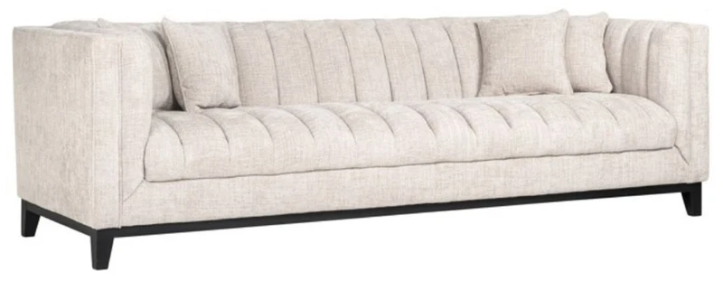 Casa Padrino Luxus Samt Sofa Naturfarben / Schwarz 255 x 91 x H. 77 cm - Wohnzimmer Sofa mit 4 Kissen - Wohnzimmer Möbel - Luxus Möbel - Wohnzimmer Einrichtung - Luxus Einrichtung - Luxus Qualität