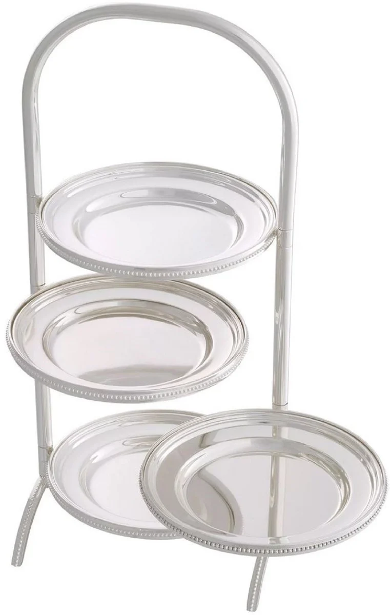 Casa Padrino Luxus Etagere mit Tragegriff Silber 21 x 18,5 x H. 47,5 cm - Gastronomie Accessoires - Restaurant Accessoires - Hotel Accessoires - Luxus Accessoires - Luxus Qualität