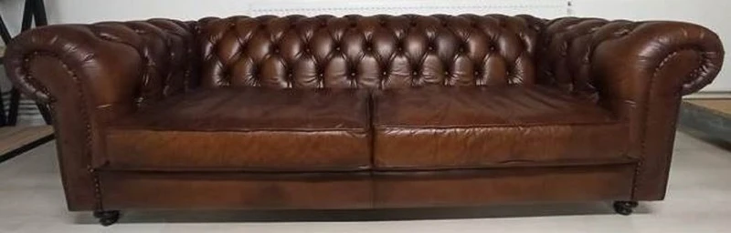 Casa Padrino Luxus Chesterfield Leder Sofa Vintage Dunkelbraun 240 x 100 x H. 80 cm - Echtleder Wohnzimmer Sofa - Wohnzimmer Möbel - Chesterfield Möbel - Luxus Möbel - Luxus Wohnzimmer Einrichtung