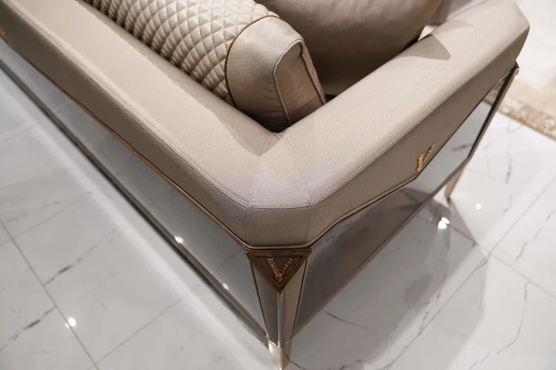 Casa Padrino Luxus Sofa Grau / Dunkelbraun / Kupfer - Wohnzimmer Sofa - Hotel Sofa - Wohnzimmer Möbel - Hotel Möbel - Luxus Möbel - Wohnzimmer Einrichtung - Luxus Einrichtung - Luxus Qualität