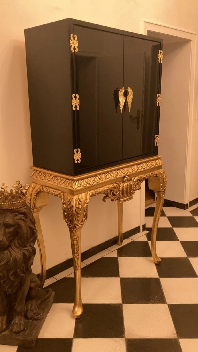Pompöös by Casa Padrino Luxus Barock Barschrank Schwarz / Gold - Pompööser Barock Weinschrank designed by Harald Glööckler - Barock Bar Möbel - Edel & Prunkvoll