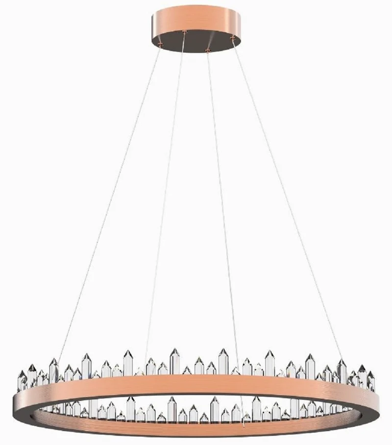 Casa Padrino Luxus LED Kronleuchter Kupfer Ø 85 cm - Runder dimmbarer Edelstahl Kronleuchter mit Kristallglas - Wohnzimmer Kronleuchter - Schlafzimmer Kronleuchter - Luxus Möbel