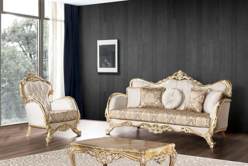 Casa Padrino Luxus Barock Sofa Weiß / Mehrfarbig / Antik Gold - Prunkvolles Wohnzimmer Sofa mit elegantem Muster - Barock Wohnzimmer Möbel - Edel & Prunkvoll