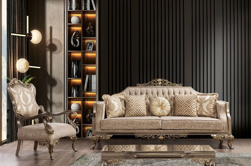 Casa Padrino Luxus Barock Couchtisch Silber / Gold - Handgefertigter Massivholz Wohnzimmertisch im Barockstil - Prunkvolle Barock Wohnzimmer Möbel