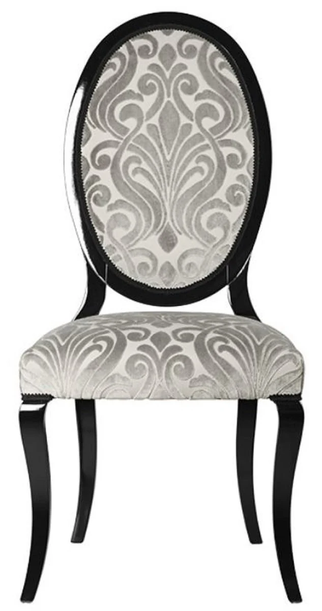 Casa Padrino Luxus Jugendstil Esszimmerstuhl 6er Set Grau / Schwarz 51 x 48 x H. 106 cm - Elegante Küchenstühle mit Muster - Barock & Jugendstil Esszimmer Möbel - Luxus Qualität