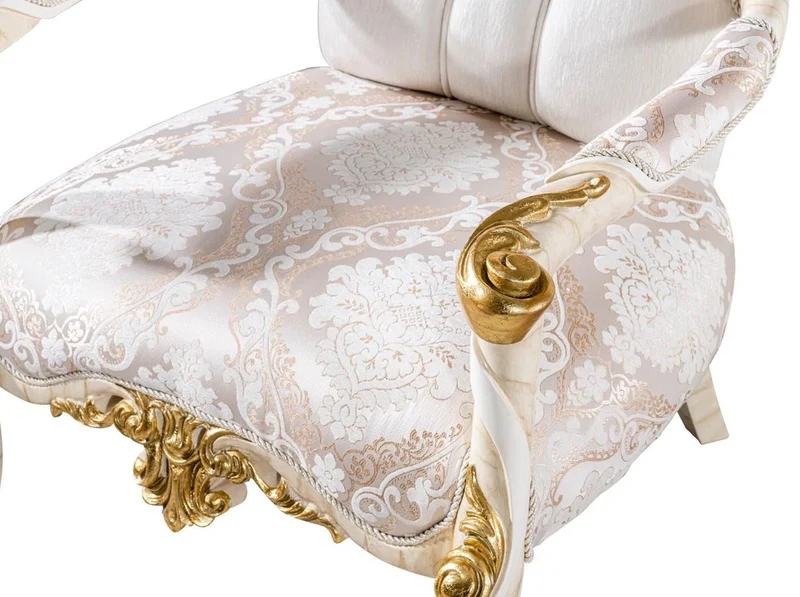 Casa Padrino Luxus Barock Wohnzimmer Set Weiß / Braun / Weiß / Beige / Gold - 2 Barock Sofas & 2 Barock Sessel & 1 Barock Couchtisch - Luxus Wohnzimmer Möbel im Barockstil - Barock Möbel