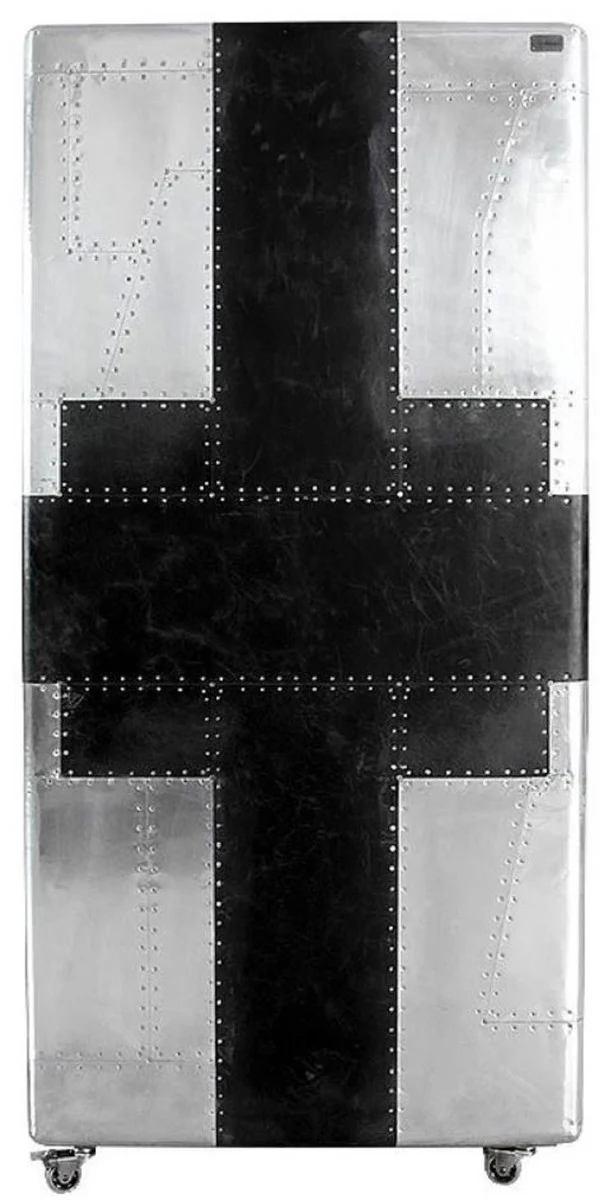 Casa Padrino Luxus Weinschrank im Koffer Design Silber / Schwarz 86 x 80 x H. 177 cm - Aluminium Barschrank - Kofferschrank - Flugzeug Möbel - Flieger Möbel - Aluminium Möbel - Luxus Bar Möbel