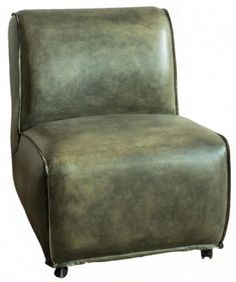 Casa Padrino Luxus Leder Lounge Sessel Vintage Grün 61 x 73 x H. 77 cm - Echtleder Wohnzimmer Sessel - Echtleder Wohnzimmer Möbel