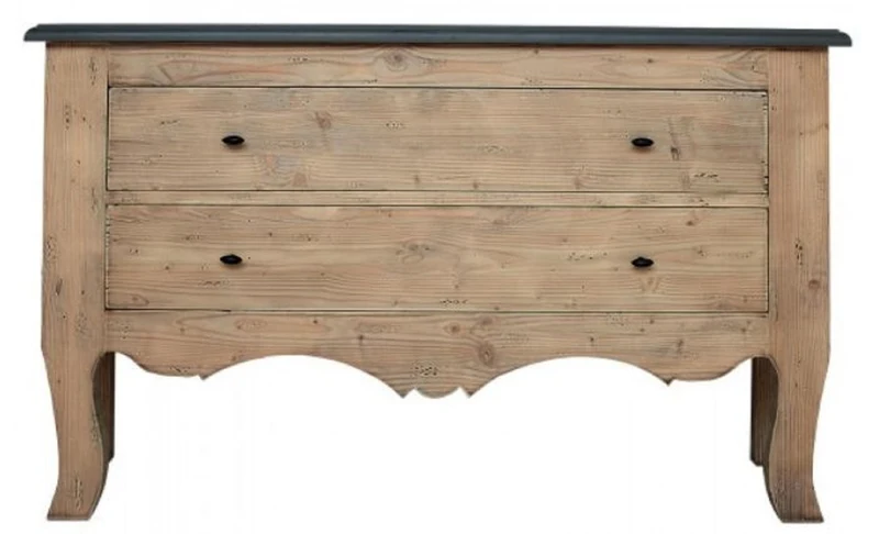 Casa Padrino Luxus Landhausstil Massivholz Kommode mit 2 Schubladen Naturfarben / Grau 130 x 40 x H. 80 cm - Landhausstil Möbel - Luxus Qualität