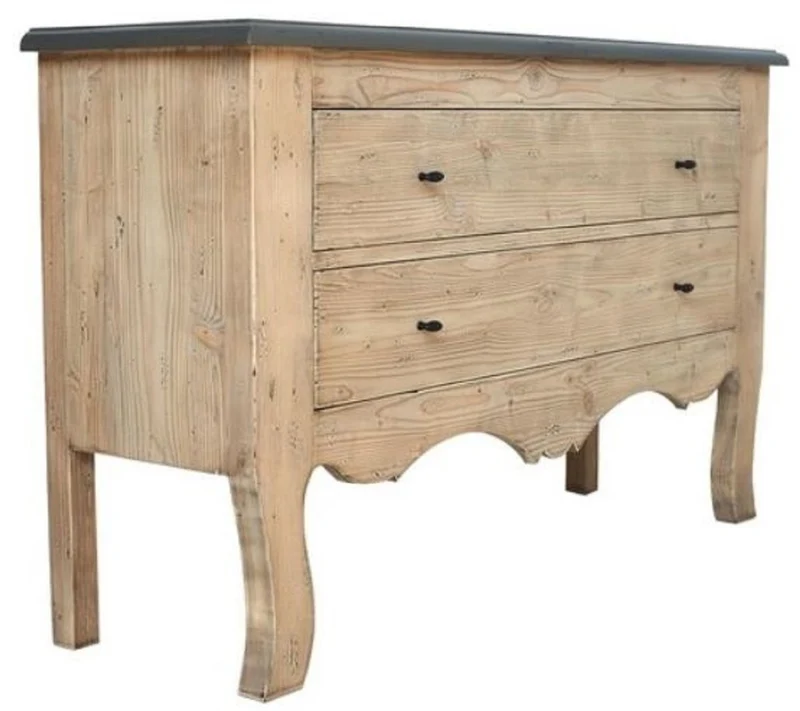 Casa Padrino Luxus Landhausstil Massivholz Kommode mit 2 Schubladen Naturfarben / Grau 130 x 40 x H. 80 cm - Landhausstil Möbel - Luxus Qualität