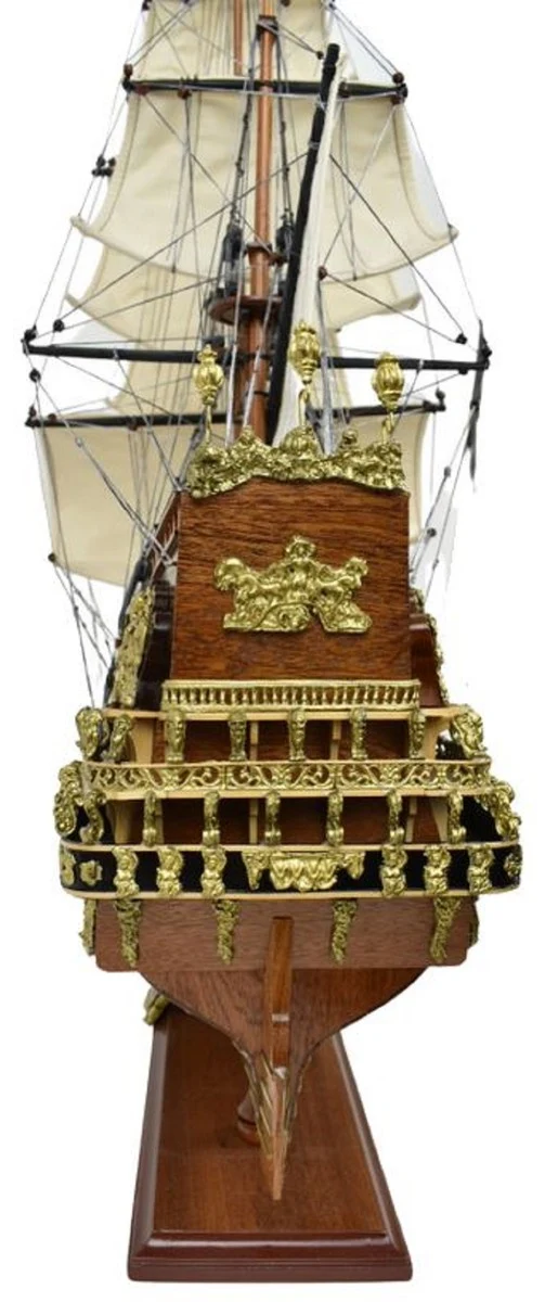 Casa Padrino Luxus Flaggschiff Soleil Royal Braun 95 x 29 x H. 90 cm - Handgefertigtes Deko Schiff - Holzschiff - Segelschiff - Kriegsschiff - Modellschiff - Wohnzimmer Deko - Deko Accessoires