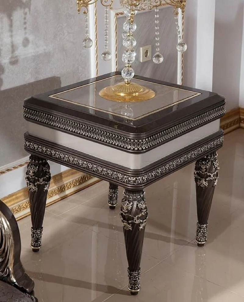 Casa Padrino Luxus Barock Beistelltisch Grau / Dunkelbraun / Gold - Prunkvoller Massivholz Tisch im Barockstil - Barock Wohnzimmer Möbel - Edel & Prunkvoll
