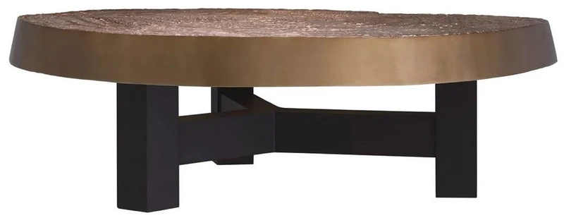 Casa Padrino Luxus Couchtisch Antik Gold / Schwarz 105 x 110 x H. 35 cm - Moderner Wohnzimmertisch mit Aluminium Tischplatte - Wohnzimmer Möbel - Luxus Möbel