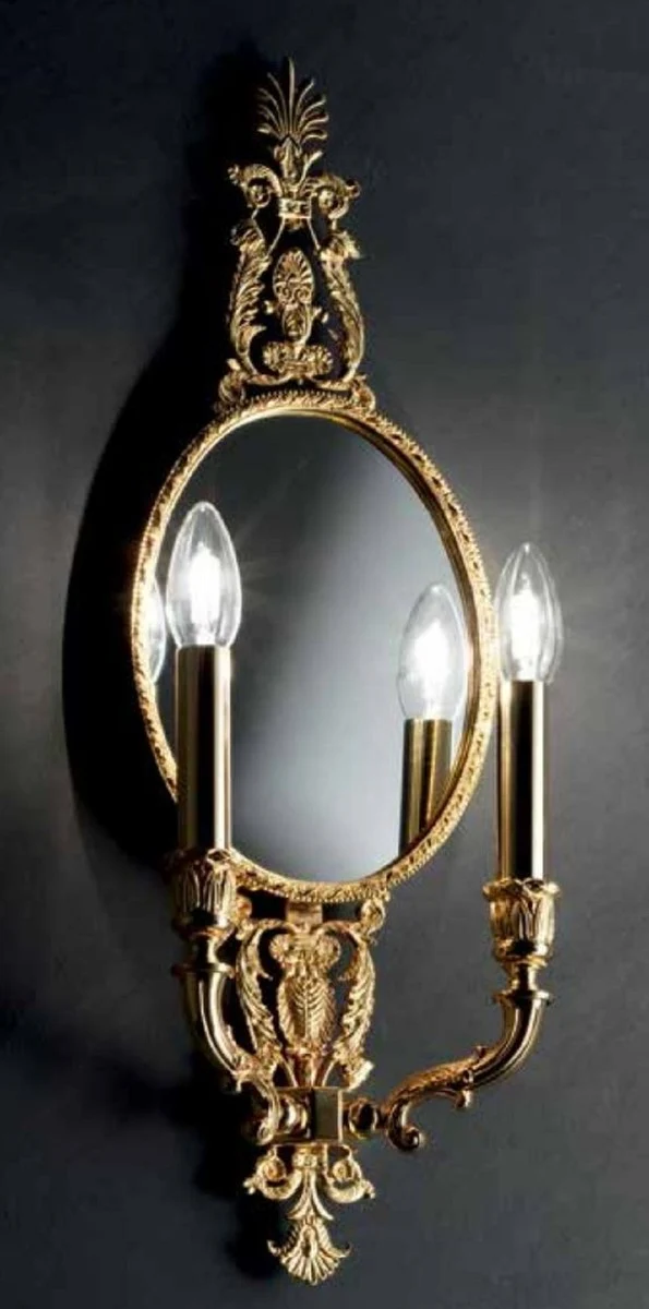 Casa Padrino Luxus Barock Doppel Wandleuchte mit Spiegel Gold 22 x 12 x H. 60 cm - Prunkvolle Wandlampe im Barockstil - Barock Leuchten - Luxus Qualität - Made in Italy