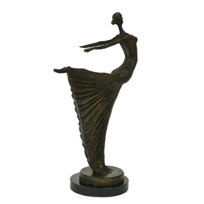 Casa Padrino Luxus Jugendstil Bronze Skulptur Tänzerin Bronze auf Marmorsockel H 53.5 cm - Bronzefigur - Dekofigur - Deko Accessoires