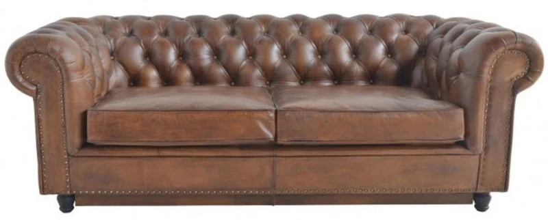 Casa Padrino Luxus Chesterfield Leder Schlafsofa Braun 240 x 102-220 x H. 76 cm - Echtleder Wohnzimmer Sofa - Echtleder Wohnzimmer Möbel - Luxus Leder Möbel