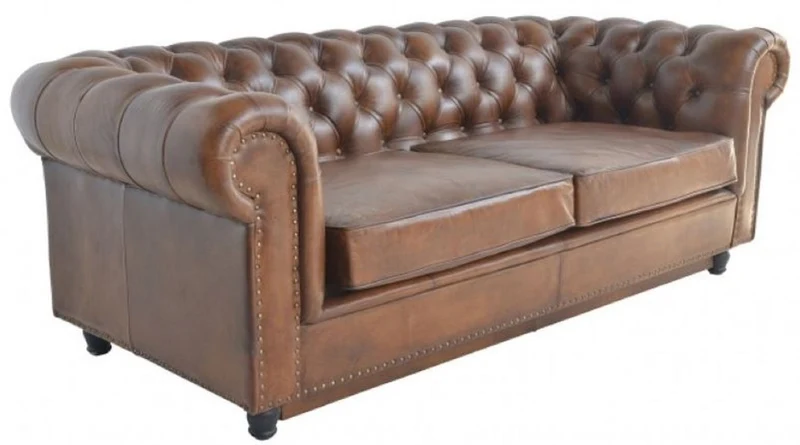 Casa Padrino Luxus Chesterfield Leder Schlafsofa Braun 240 x 102-220 x H. 76 cm - Echtleder Wohnzimmer Sofa - Echtleder Wohnzimmer Möbel - Luxus Leder Möbel