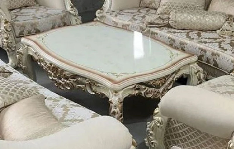 Casa Padrino Luxus Barock Couchtisch Weiß / Braun / Gold - Prunkvoller Massivholz Wohnzimmertisch im Barockstil - Luxus Wohnzimmer Möbel im Barockstil - Barock Möbel - Barock Einrichtung