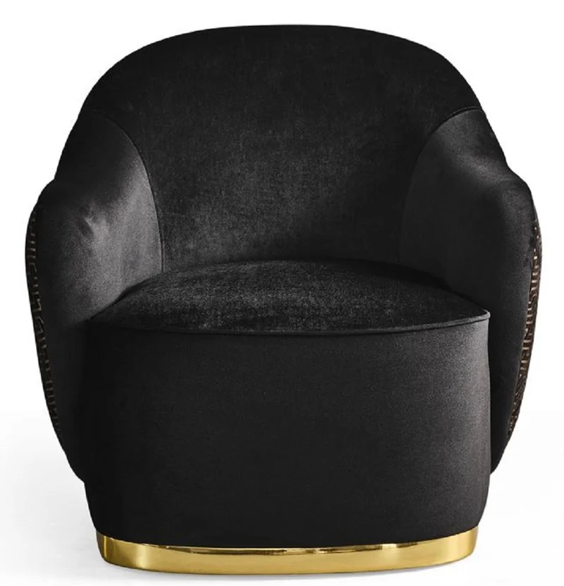 Casa Padrino Luxus Sessel Schwarz / Gold 85 x 80 x H. 85 cm - Wohnzimmer Sessel - Hotel Sessel - Wohnzimmer Möbel - Luxus Möbel - Wohnzimmer Einrichtung - Luxus Einrichtung - Möbel Luxus