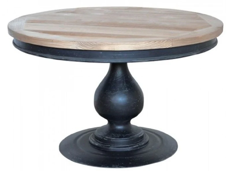 Casa Padrino Landhausstil Esstisch Naturfarben / Antik Schwarz Ø 130 x H. 78 cm - Runder Küchentisch mit Massivholz Tischplatte - Landhausstil Esszimmer Möbel