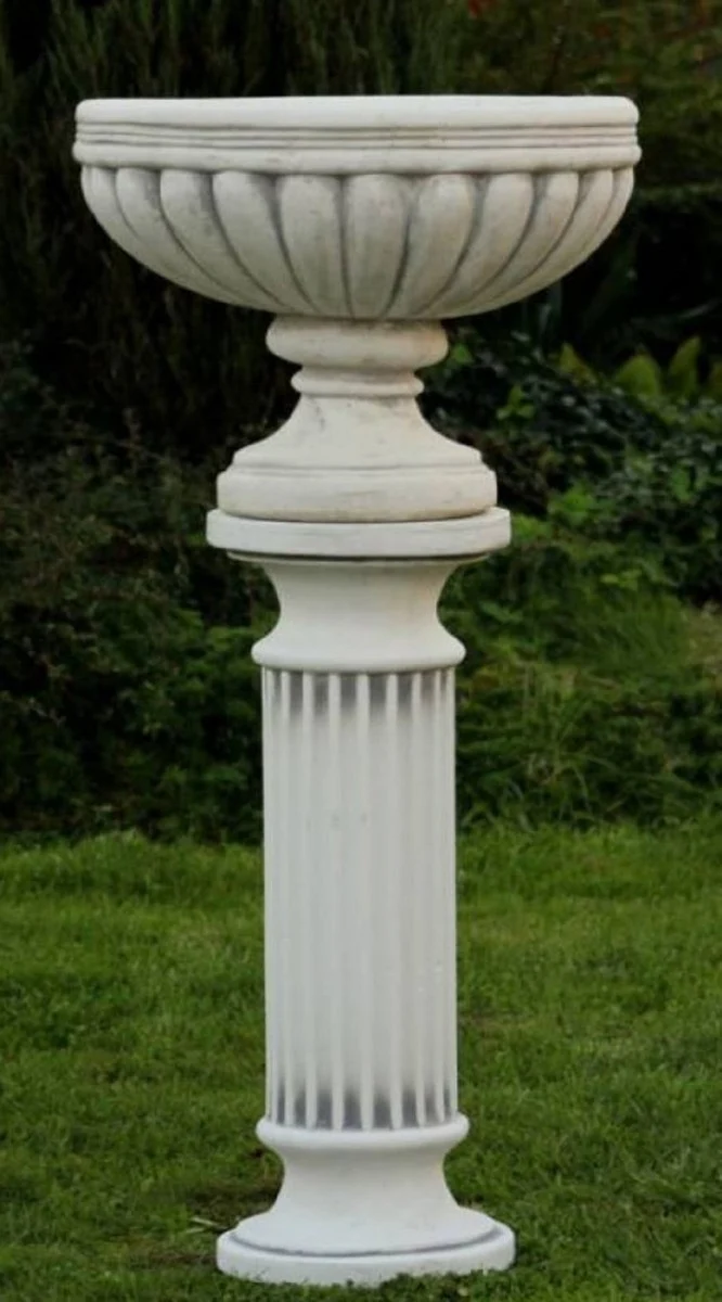 Casa Padrino Barock Säule mit Blumentopf Weiß / Grau Ø 54 x H. 114 cm - Prunkvolle Barockstil Gartendeko Stein Säule mit Pflanzentopf - Barock Garten & Terrassen Deko Accessoires