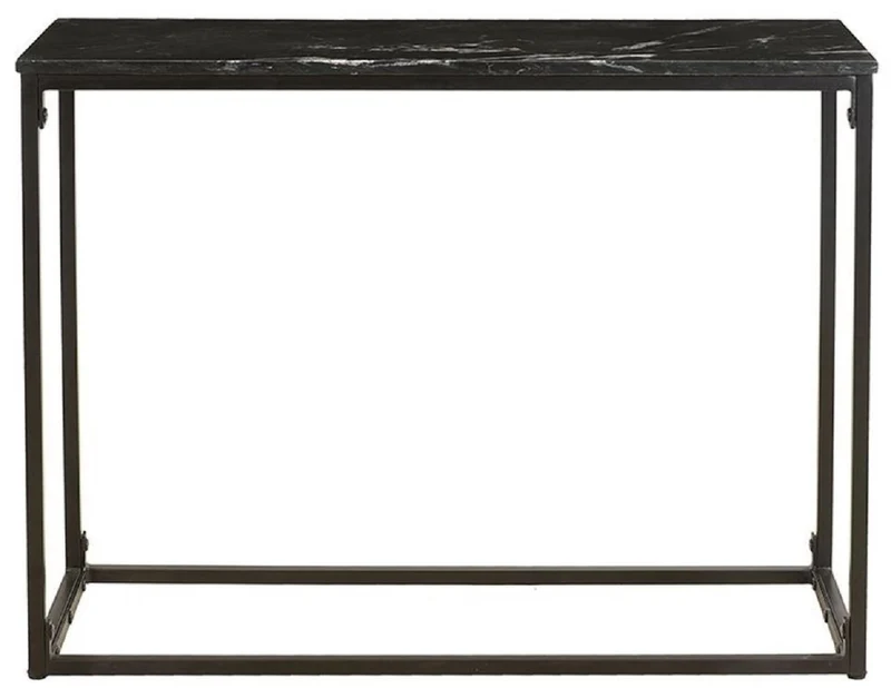 Casa Padrino Luxus Konsole Schwarz 100 x 35 x H. 75 cm - Metall Konsolentisch mit Mamorplatte - Wohnzimmer Möbel - Luxus Möbel