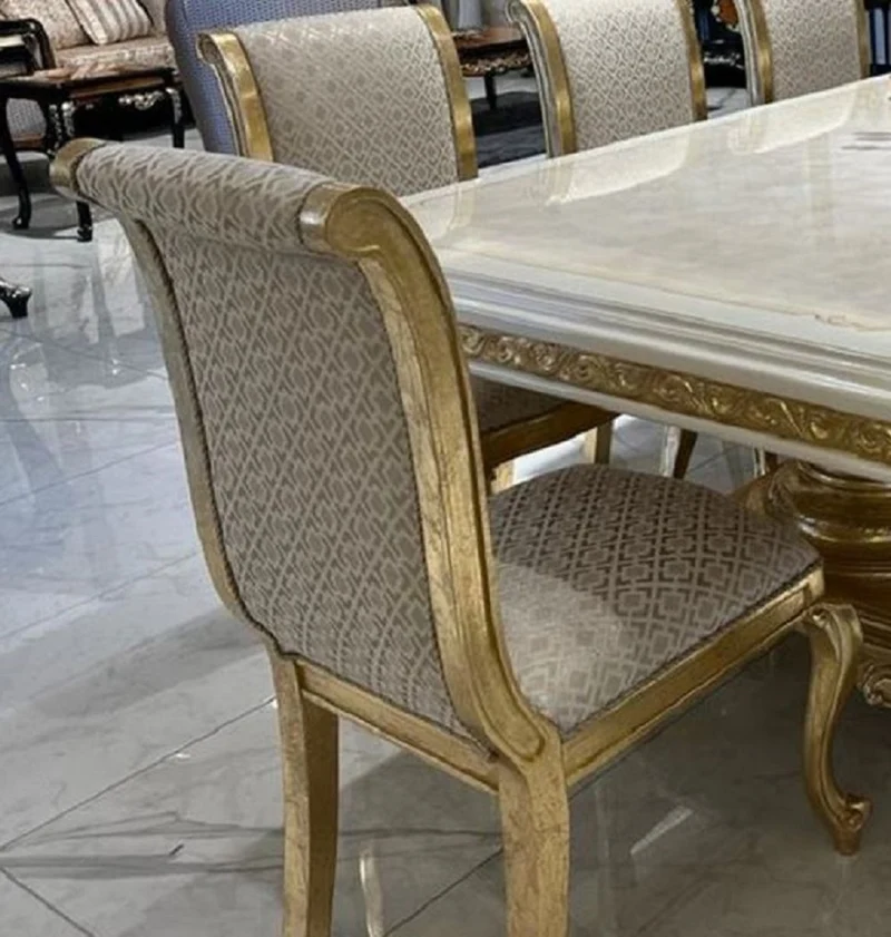 Casa Padrino Luxus Barock Esszimmer Stuhl Set Gold Muster / Antik Gold - Handgefertigtes Küchen Stühle 6er Set - Prunkvolle Barock Esszimmer Möbel