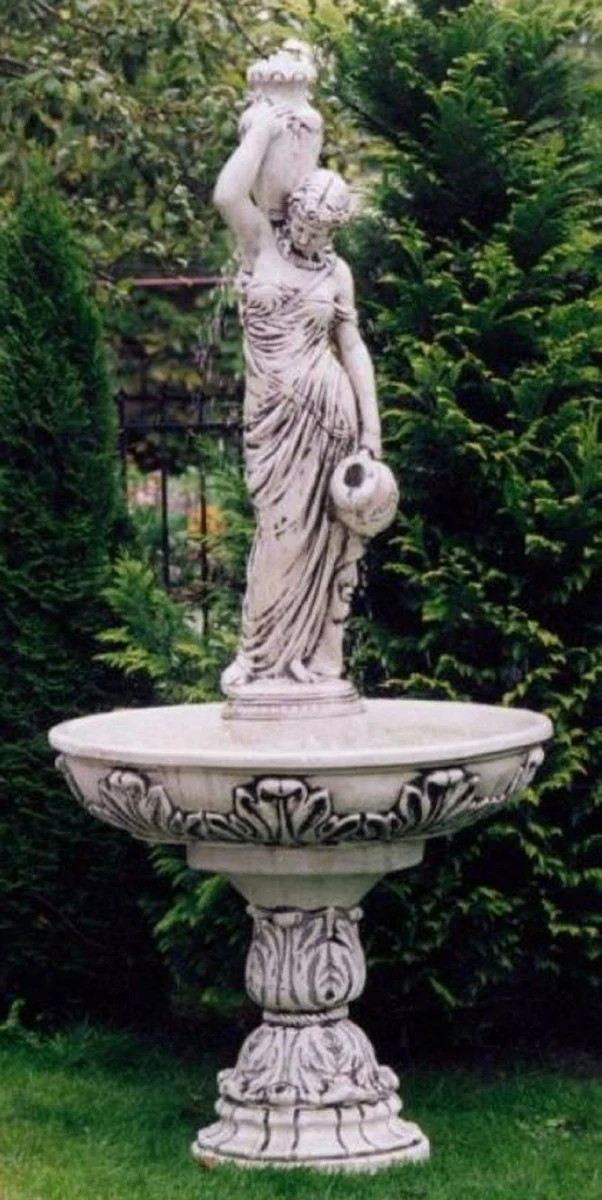 Casa Padrino Jugendstil Springbrunnen Grau Ø 108 x H. 230 cm - Prunkvoller Gartenbrunnen - Gartendeko Brunnen - Barock & Jugendstil Garten Deko Accessoires