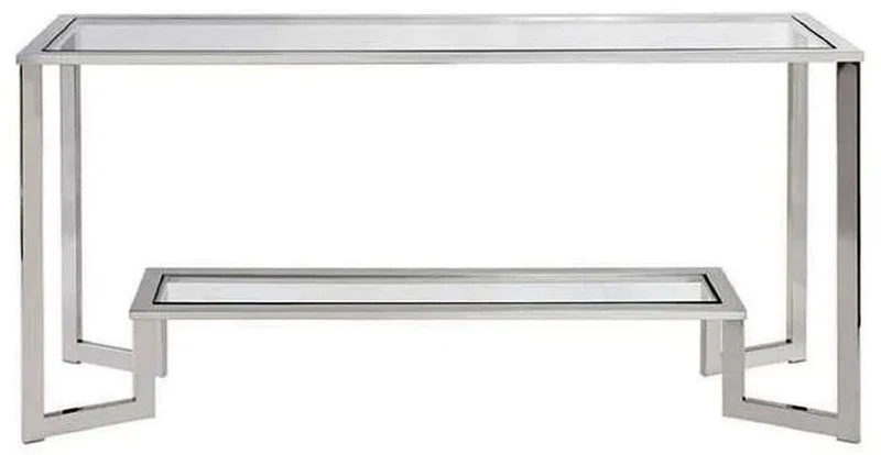 Casa Padrino Luxus Konsole Silber 160 x 40 x H. 78 cm - Metall Konsolentisch mit Glasplatten - Wohnzimmer Möbel - Luxus Möbel