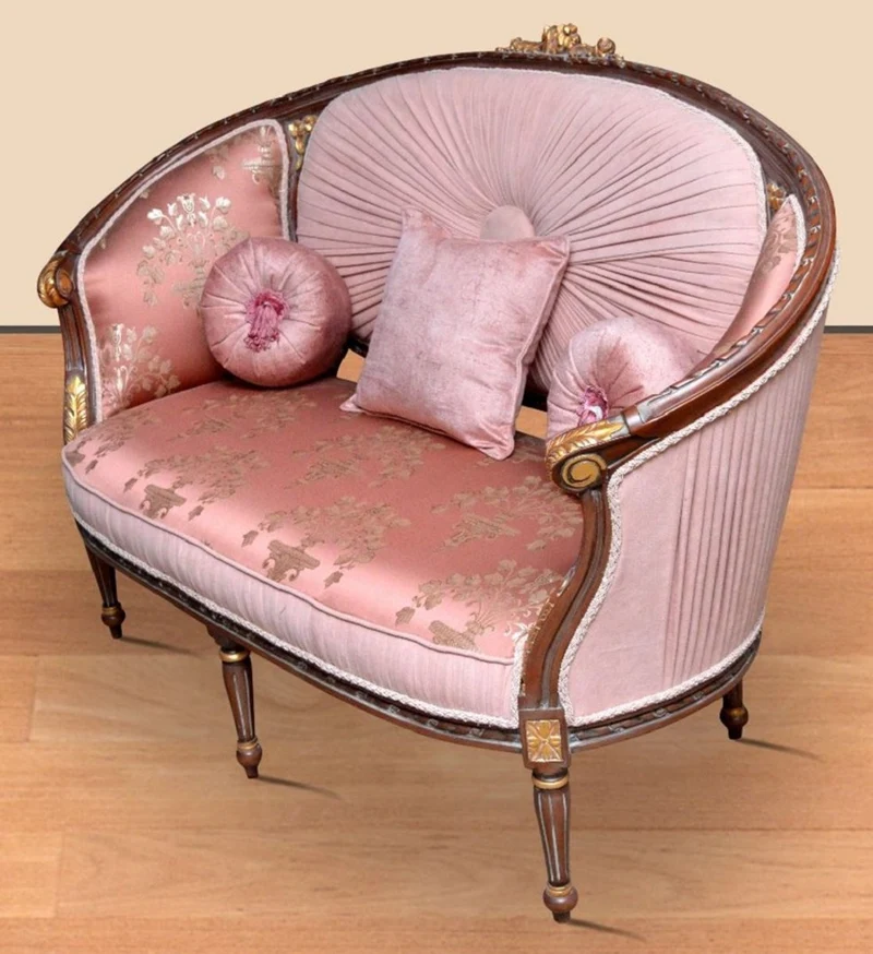 Casa Padrino Barock Sofa Rosa Muster / Braun / Gold - Handgefertigtes Wohnzimmer Sofa im Barockstil - Prunkvolle Barock Wohnzimmer Möbel