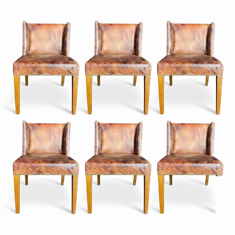 Casa Padrino Luxus Leder Esszimmer Stuhl Set Vintage Braun / Hellbraun 56 x 52 x H. 81 cm - Echtleder Küchen Stühle 6er Set - Esszimmer Möbel - Leder Möbel - Luxus Möbel - Luxus Einrichtung