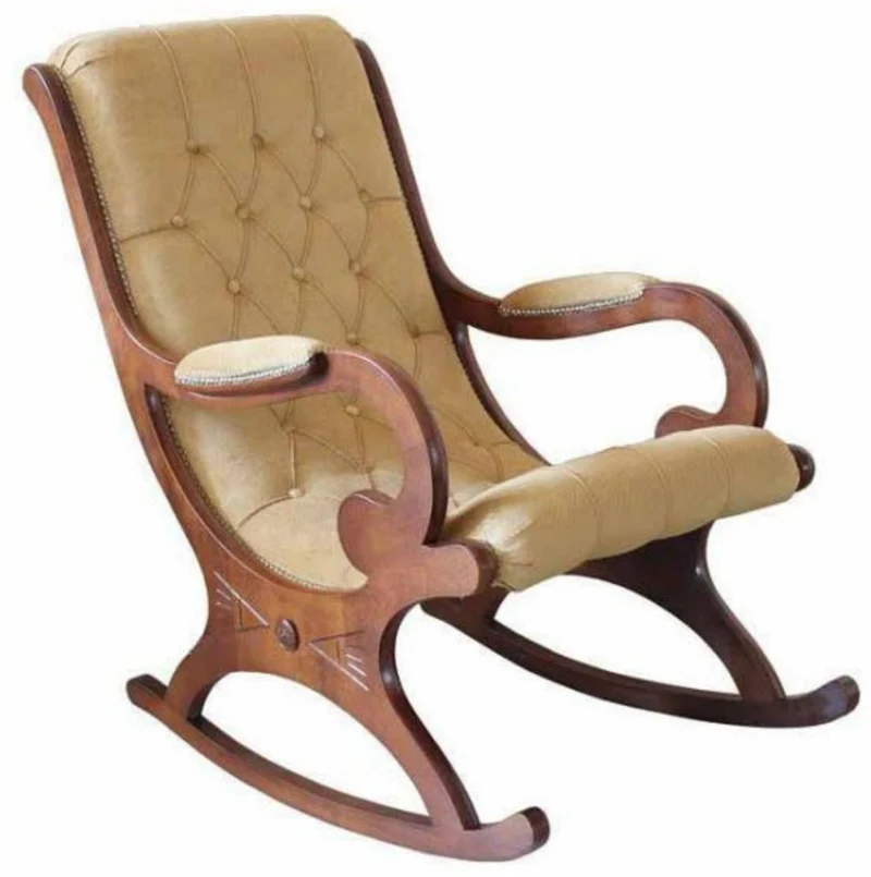 Casa Padrino Luxus Jugendstil Samt Schaukelsessel Beige / Braun - Handgefertigter Schaukelstuhl mit Armlehnen - Barock & Jugendstil Wohnzimmer & Büro Möbel - Luxus Qualität - Made in Italy