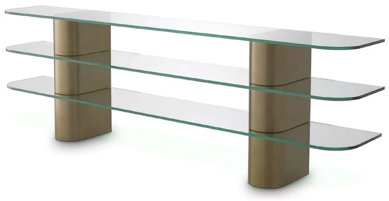 Casa Padrino Luxus Konsole Messing 240 x 40 x H. 76 cm - Rechteckiger Edelstahl Konsolentisch mit Glasplatten - Wohnzimmer Möbel - Hotel Möbel - Luxus Möbel - Luxus Einrichtung - Möbel Luxus