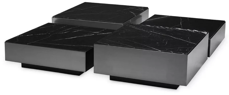 Casa Padrino Luxus Edelstahl Couchtisch Set mit Marmor Tischplatten Bronze / Schwarz - Wohnzimmer Möbel - Luxus Möbel - Luxus Kollektion