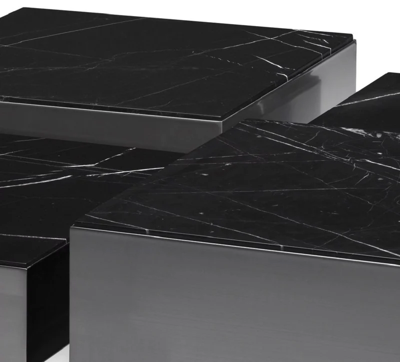 Casa Padrino Luxus Edelstahl Couchtisch Set mit Marmor Tischplatten Bronze / Schwarz - Wohnzimmer Möbel - Luxus Möbel - Luxus Kollektion