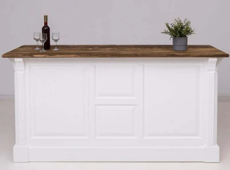 Casa Padrino Landhausstil Bar Theke Weiß / Dunkelbraun 191 x 68 x H. 95 cm - Massivholz Thekentisch - Bartisch - Massivholz Bar Möbel im Landhausstil