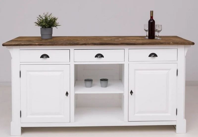 Casa Padrino Landhausstil Bar Theke Weiß / Dunkelbraun 191 x 68 x H. 95 cm - Massivholz Thekentisch - Bartisch - Massivholz Bar Möbel im Landhausstil