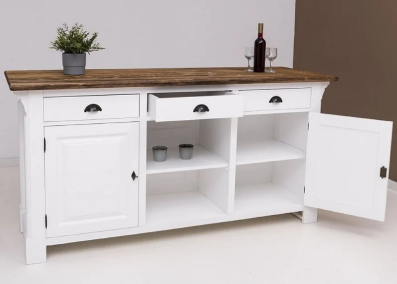 Casa Padrino Landhausstil Bar Theke Weiß / Dunkelbraun 191 x 68 x H. 95 cm - Massivholz Thekentisch - Bartisch - Massivholz Bar Möbel im Landhausstil